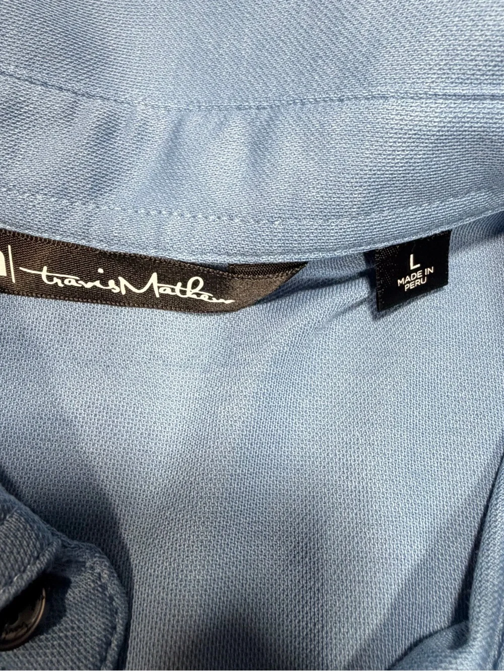 TravisMathew Men’s Polo Shirt Large Blue Chest Stripe Pattern Short Sleeve Golf - Picture 3 of 8